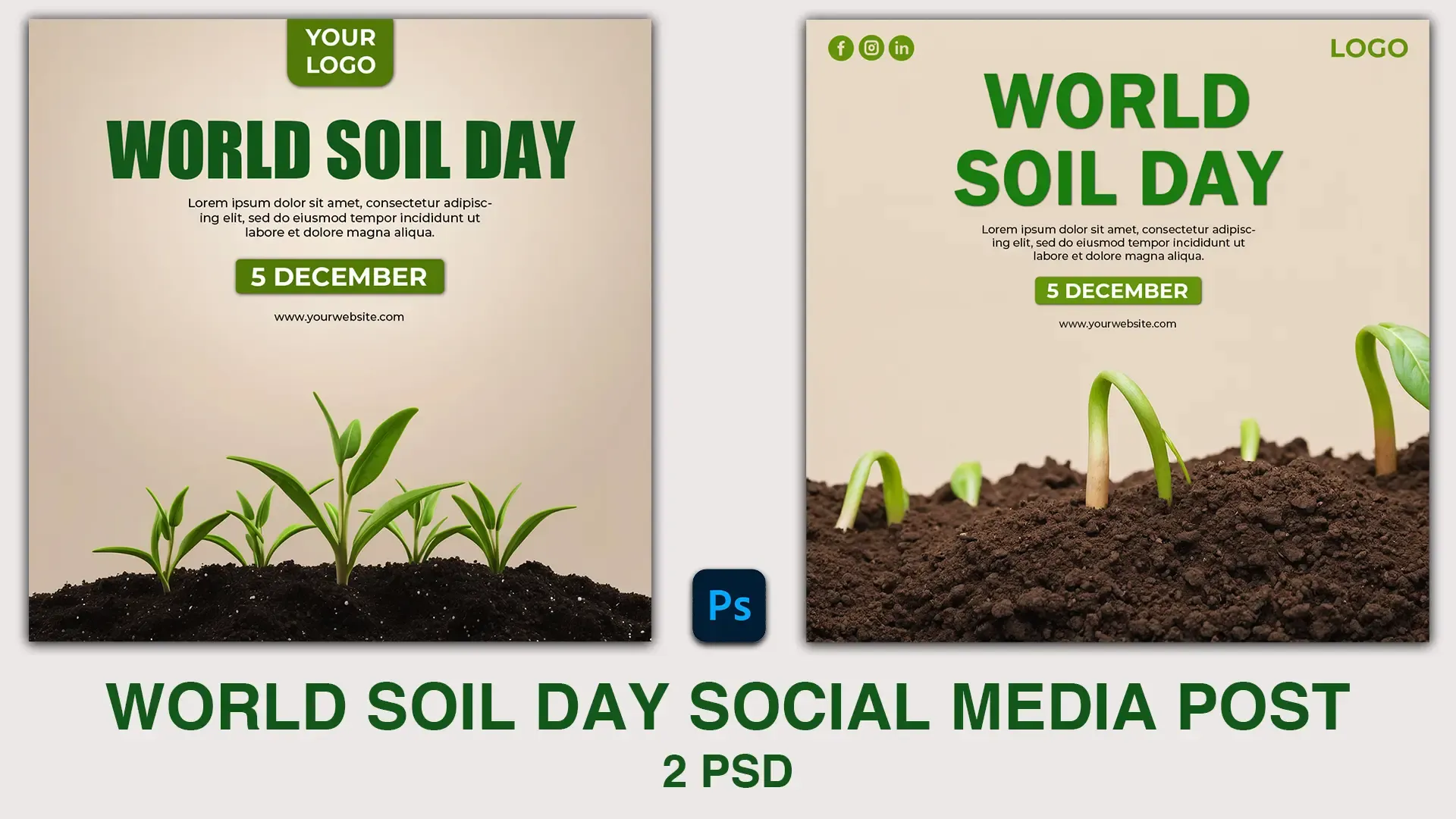 World Soil Day Card Instagram Post Design PSD with Growing Sprouts